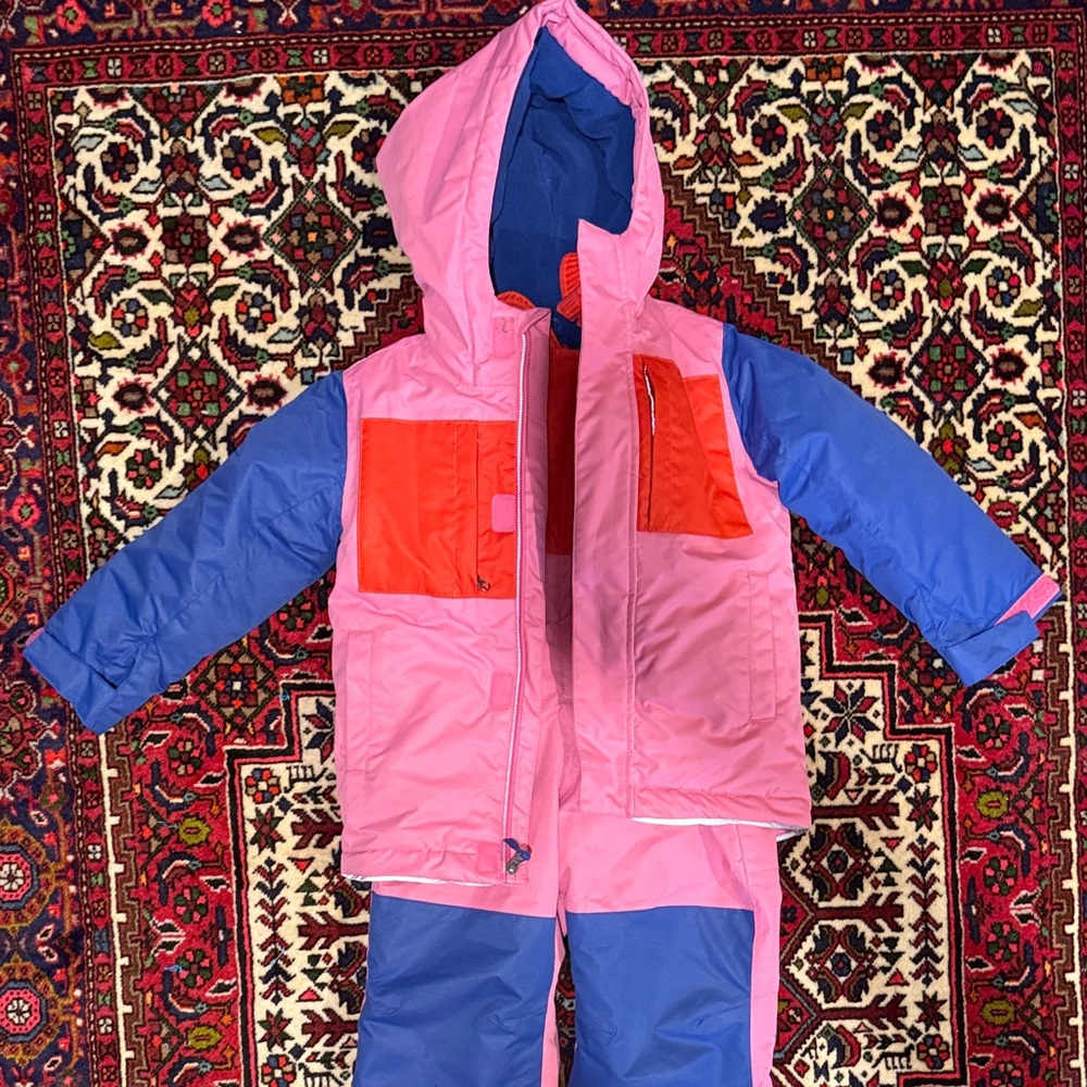 Hanna Andersson Pink and Red Snowsuit with Blue Lining